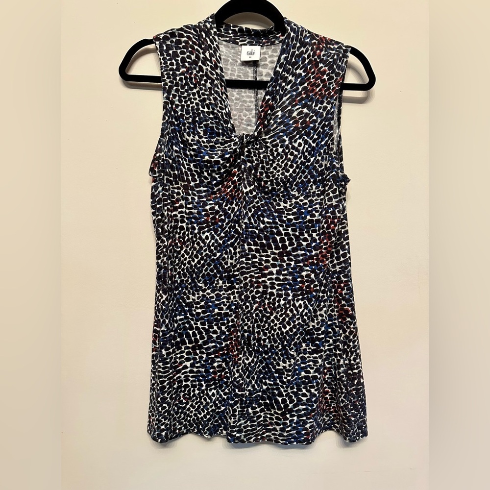 CAbi Black and Blue Patterned Top Medium